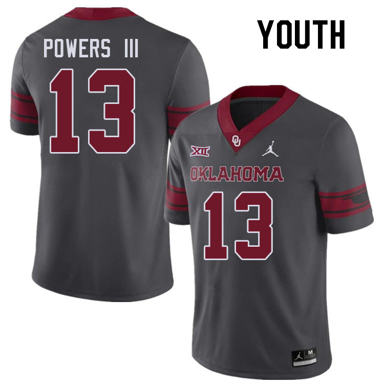 Youth #13 Reggie Powers III Oklahoma Sooners College Football Jerseys Stitched-Charcoal